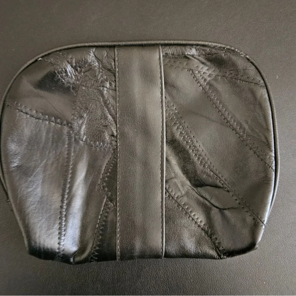 Vintage Black Leather Cosmetic Toiletry Bag